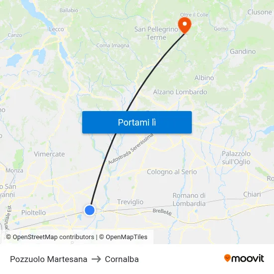 Pozzuolo Martesana to Cornalba map