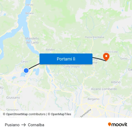 Pusiano to Cornalba map