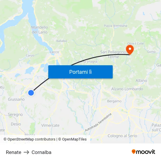 Renate to Cornalba map