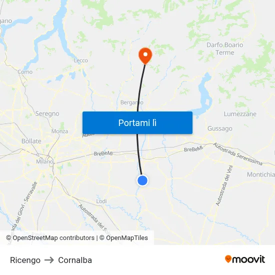 Ricengo to Cornalba map