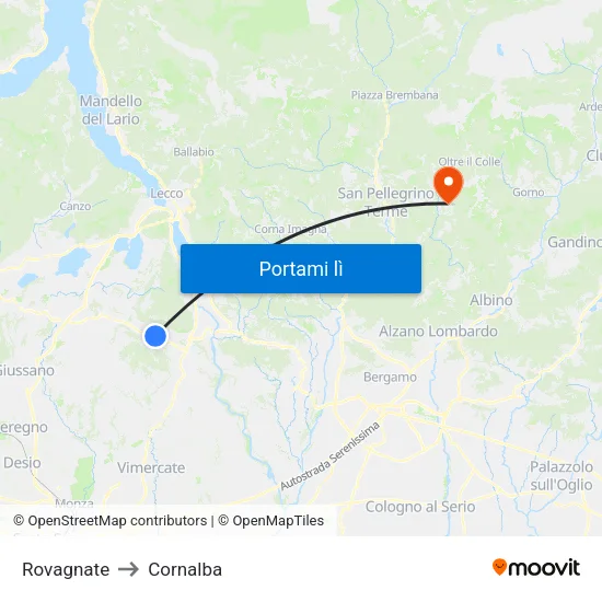 Rovagnate to Cornalba map