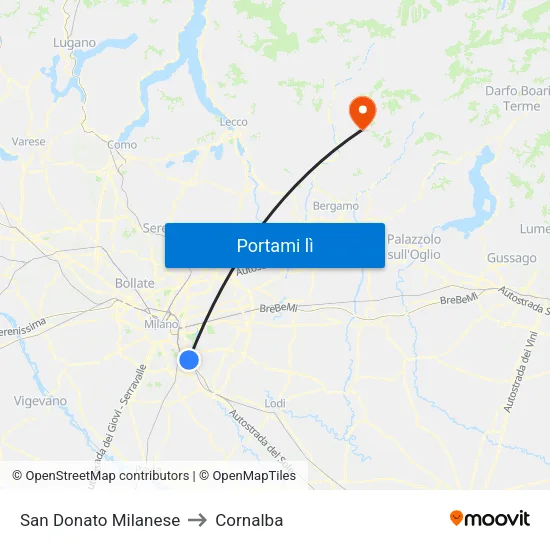 San Donato Milanese to Cornalba map