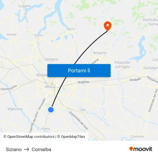 Siziano to Cornalba map