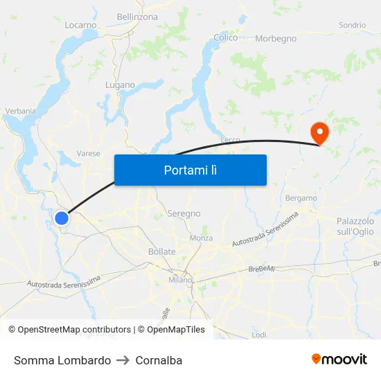 Somma Lombardo to Cornalba map