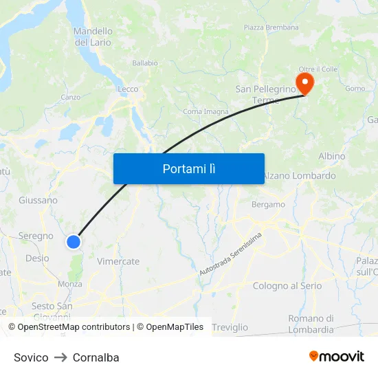 Sovico to Cornalba map