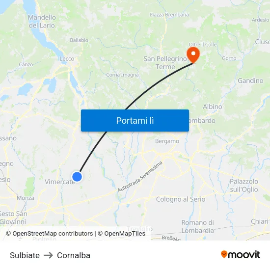 Sulbiate to Cornalba map