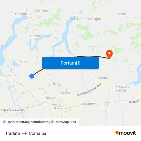 Tradate to Cornalba map