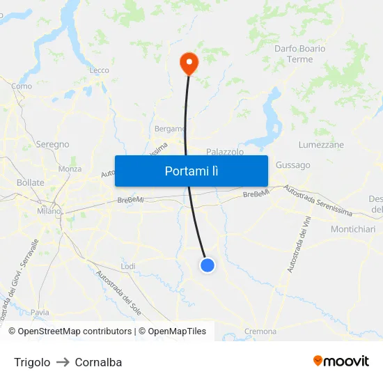 Trigolo to Cornalba map