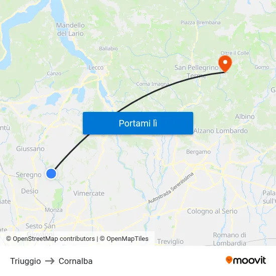 Triuggio to Cornalba map