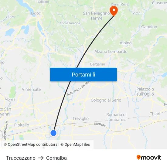 Truccazzano to Cornalba map