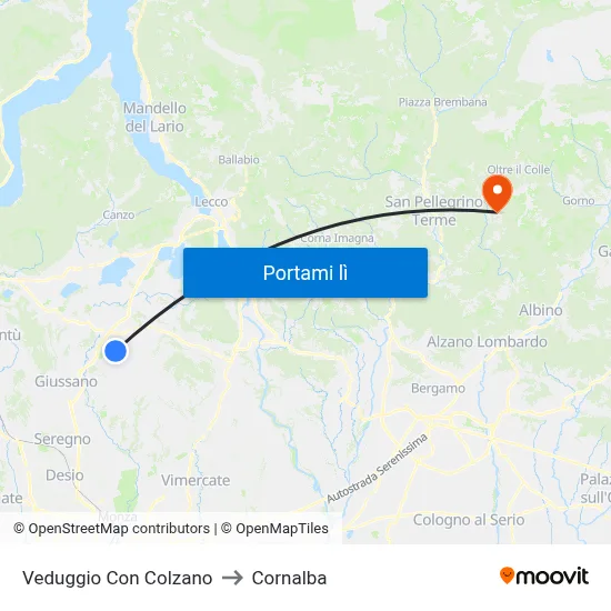Veduggio Con Colzano to Cornalba map