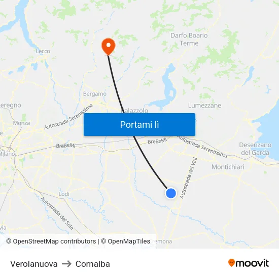 Verolanuova to Cornalba map