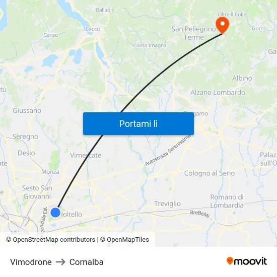 Vimodrone to Cornalba map