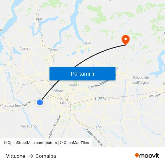 Vittuone to Cornalba map