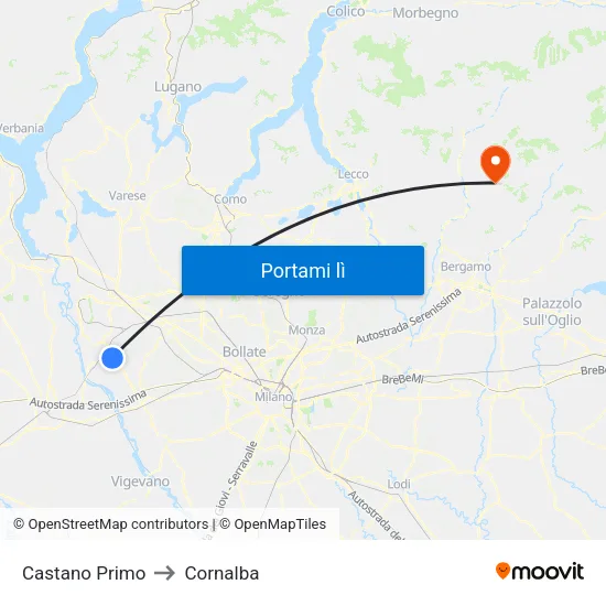 Castano Primo to Cornalba map