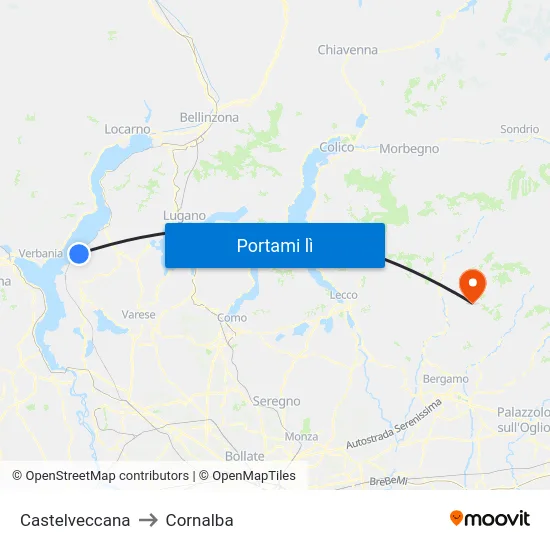 Castelveccana to Cornalba map