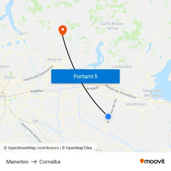 Manerbio to Cornalba map
