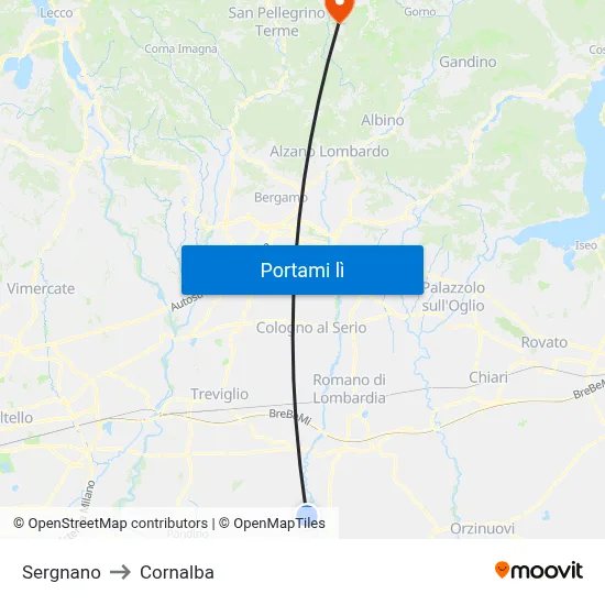 Sergnano to Cornalba map