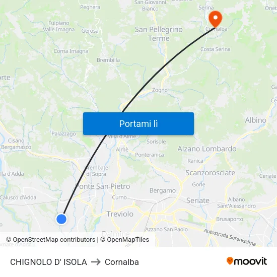 CHIGNOLO D' ISOLA to Cornalba map