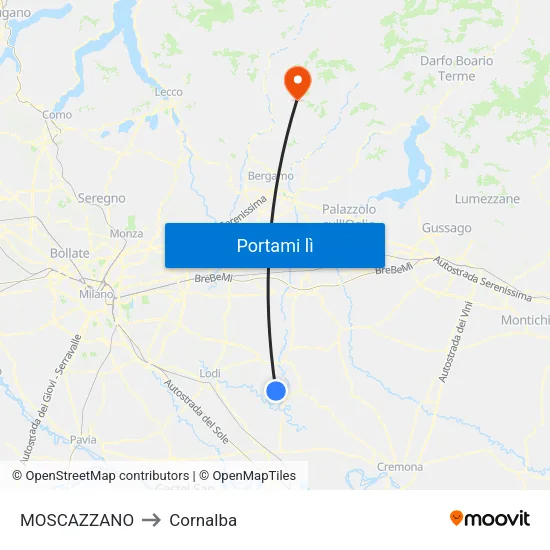 MOSCAZZANO to Cornalba map