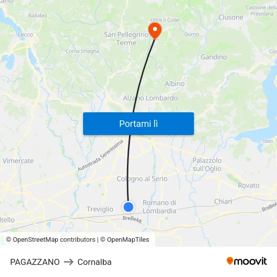 PAGAZZANO to Cornalba map