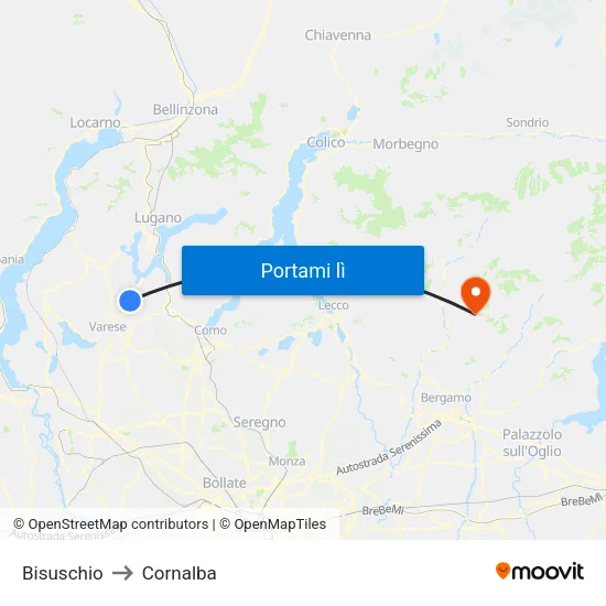 Bisuschio to Cornalba map