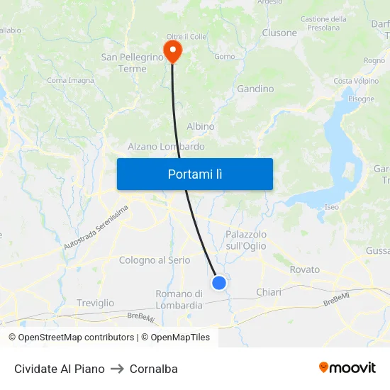 Cividate Al Piano to Cornalba map