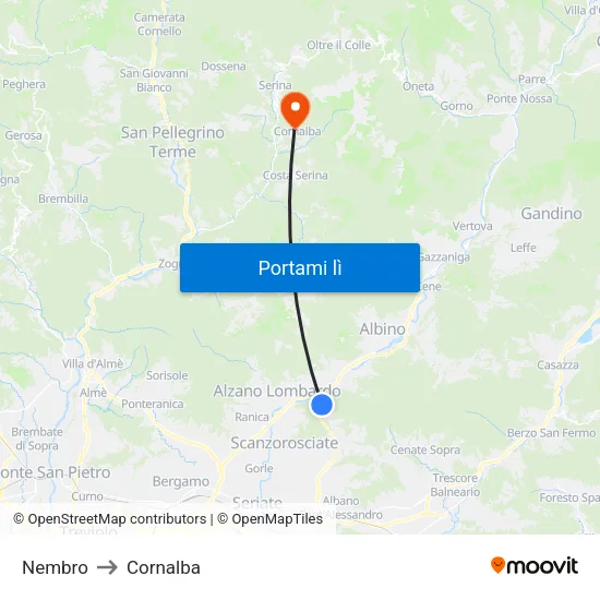 Nembro to Cornalba map