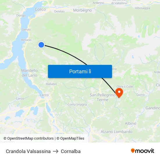 Crandola Valsassina to Cornalba map