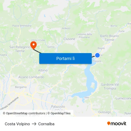 Costa Volpino to Cornalba map
