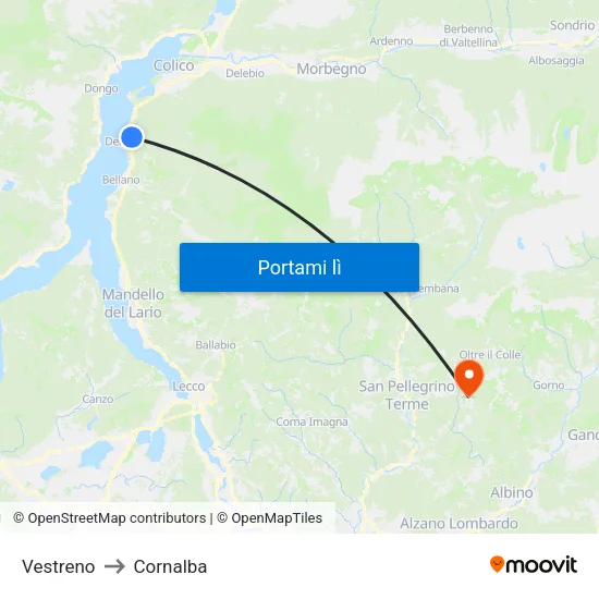 Vestreno to Cornalba map