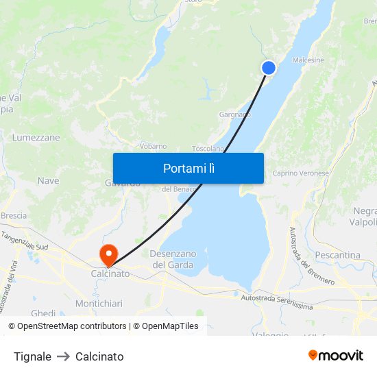 Tignale to Calcinato map