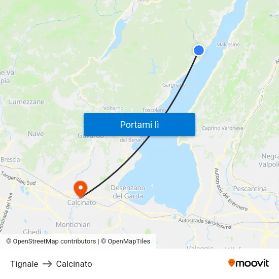 Tignale to Calcinato map
