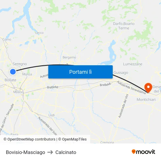Bovisio-Masciago to Calcinato map