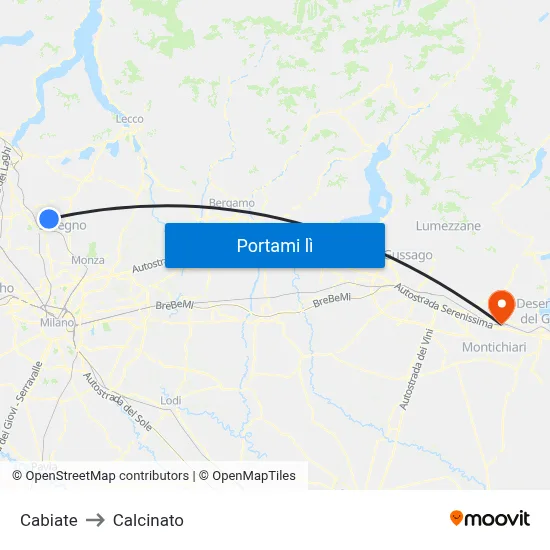Cabiate to Calcinato map