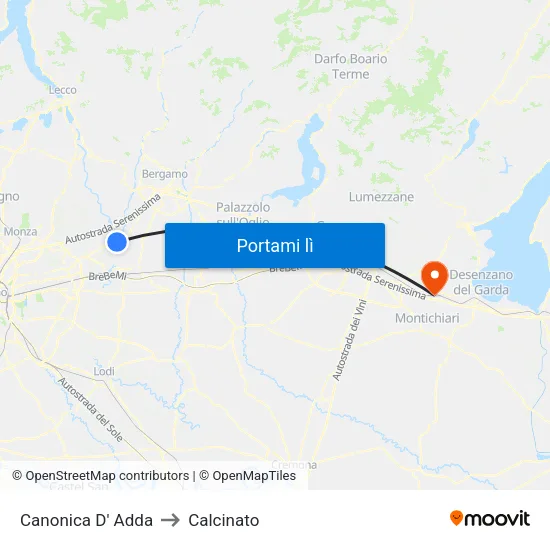 Canonica D' Adda to Calcinato map