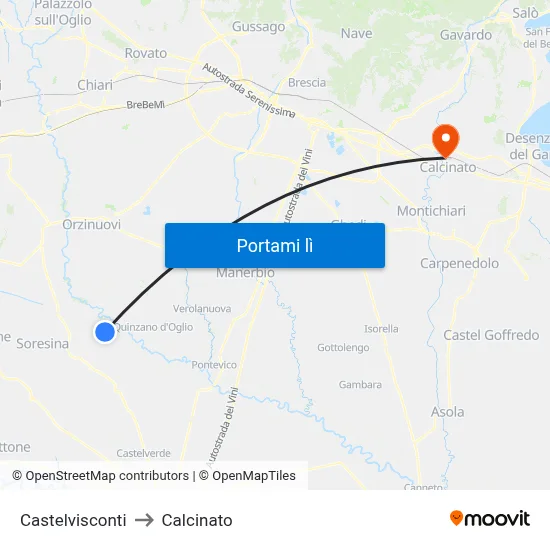 Castelvisconti to Calcinato map