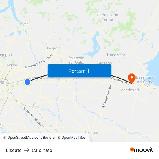 Liscate to Calcinato map