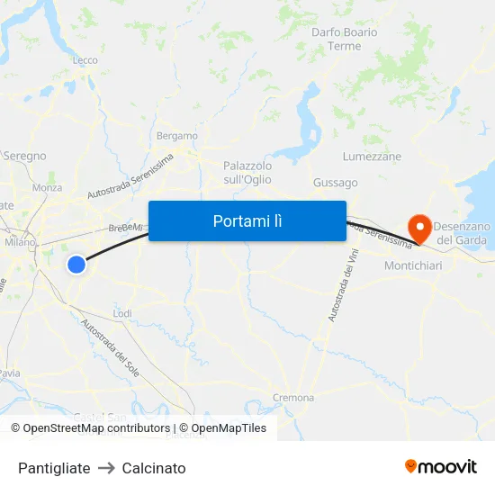 Pantigliate to Calcinato map