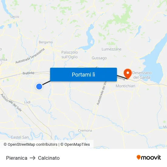 Pieranica to Calcinato map