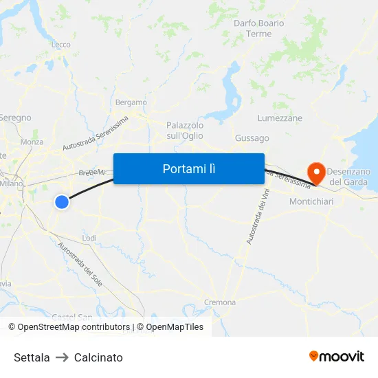 Settala to Calcinato map