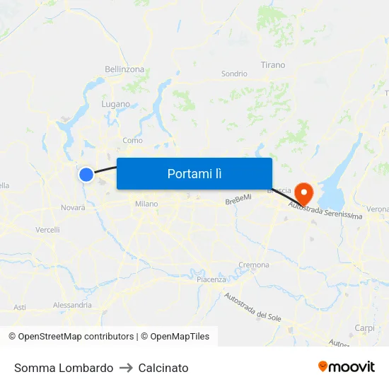 Somma Lombardo to Calcinato map
