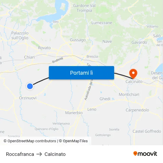 Roccafranca to Calcinato map