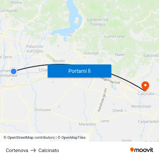 Cortenova to Calcinato map