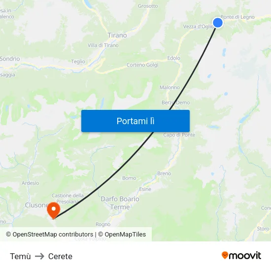 Temù to Cerete map