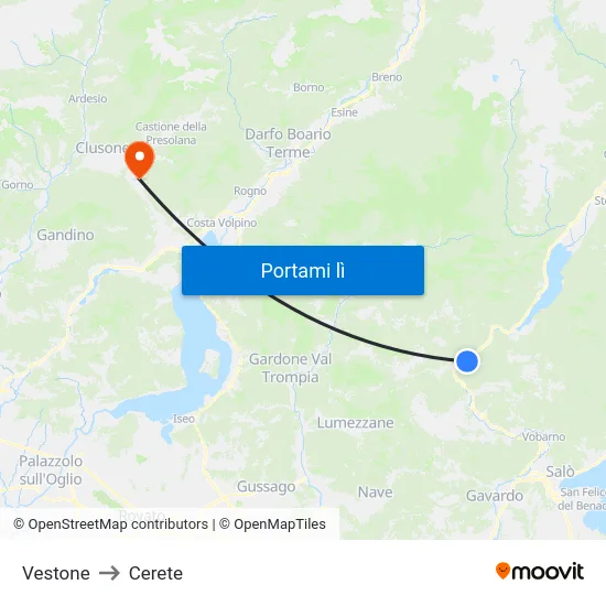 Vestone to Cerete map