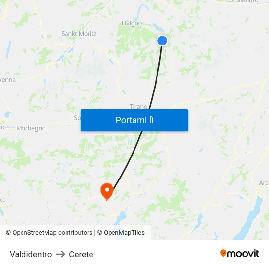 Valdidentro to Cerete map