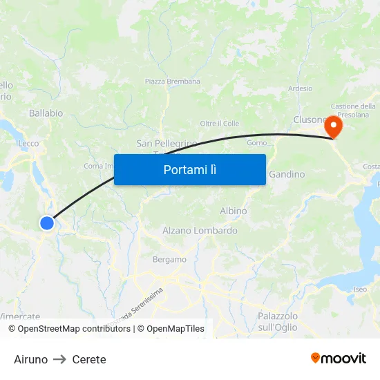 Airuno to Cerete map