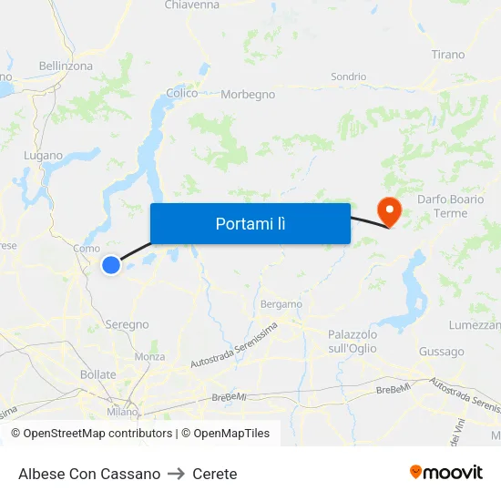 Albese Con Cassano to Cerete map