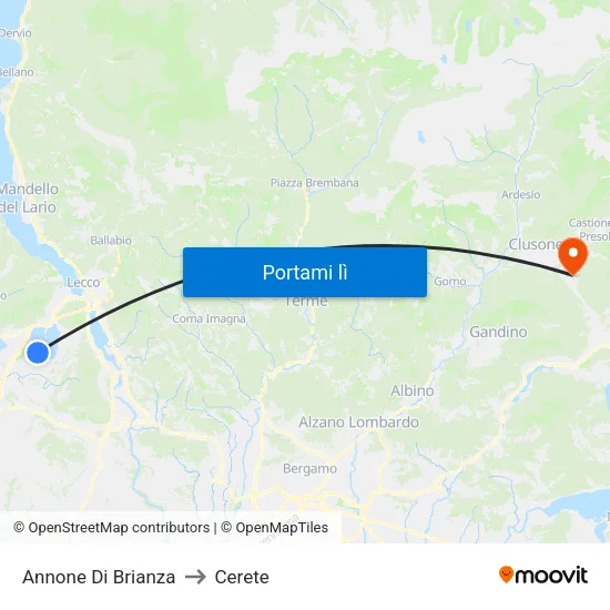 Annone Di Brianza to Cerete map